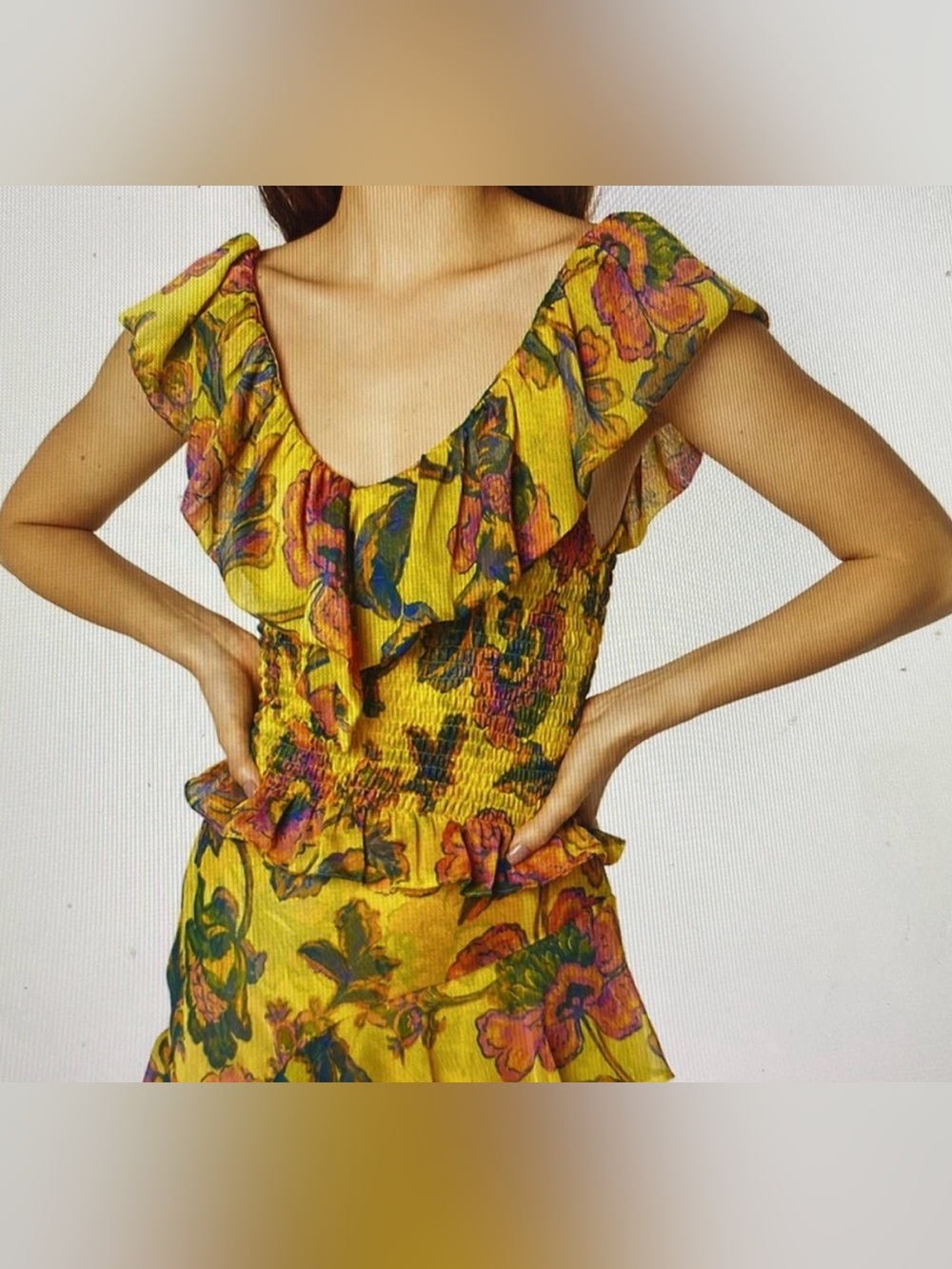 Misa Los Angeles Yellow Floral Ruffle Top